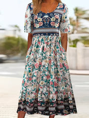Lisan – Vintage Blumenkleid mit Muster und Tasche