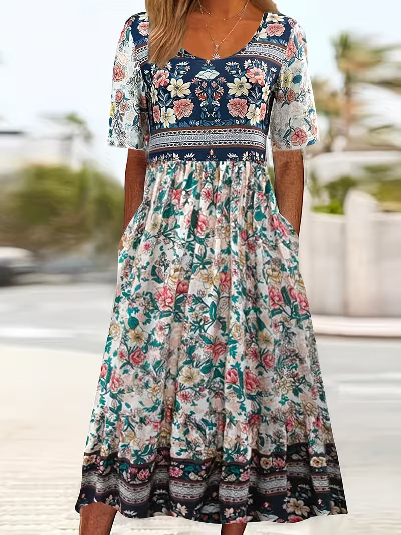 Lisan – Vintage Blumenkleid mit Muster und Tasche