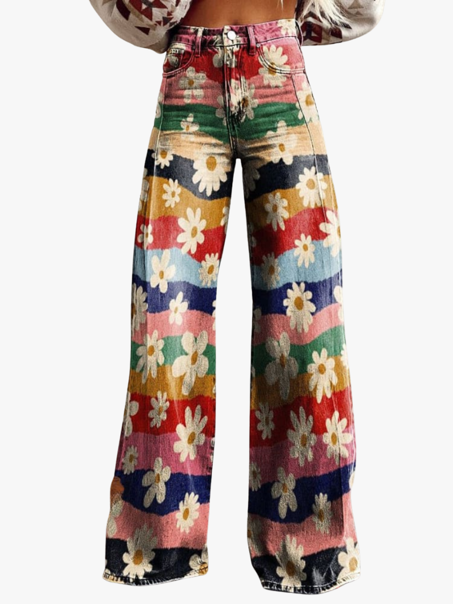 RETRO FLORAL HOSEN FÜR FRAUEN