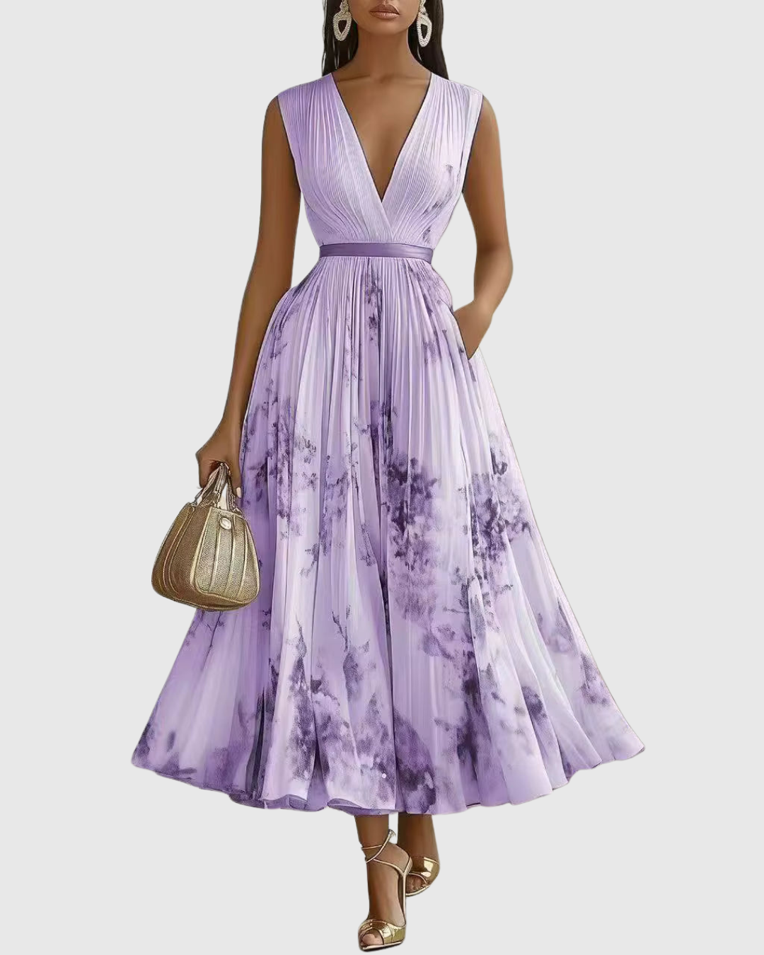 Rowella - Elegantes plissiertes Maxikleid