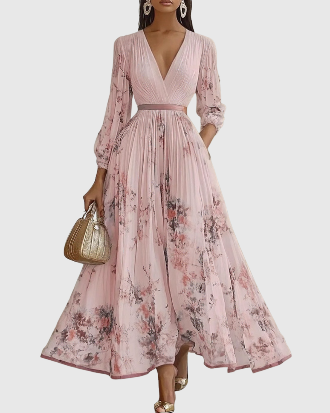 Rowella - Elegantes plissiertes Maxikleid