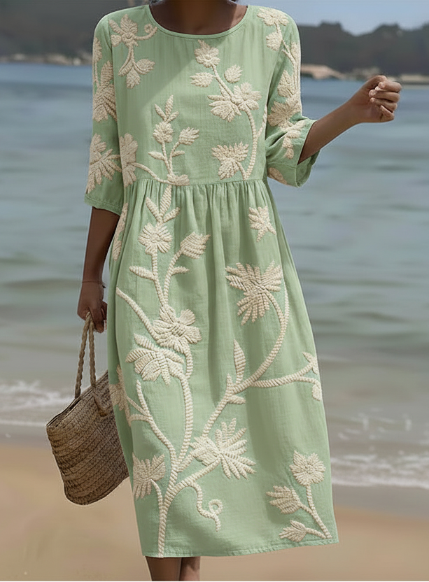 Gwen | Midi-Kleid mit Pflanzen- und Blumenmuster