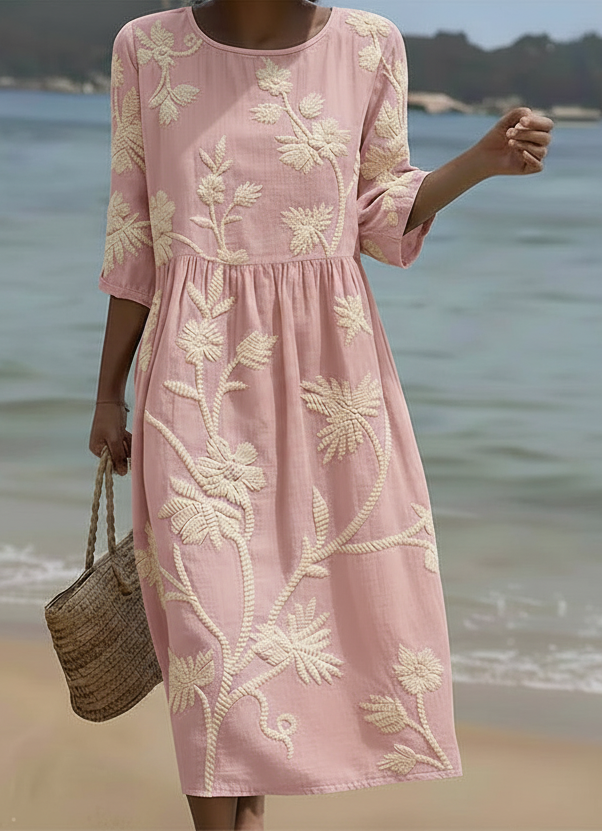 Phoebe | Midi-Kleid mit Pflanzen- und Blumenmuster