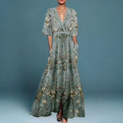 Anna - V-Ausschnitt Maxikleid mit Blumenmuster