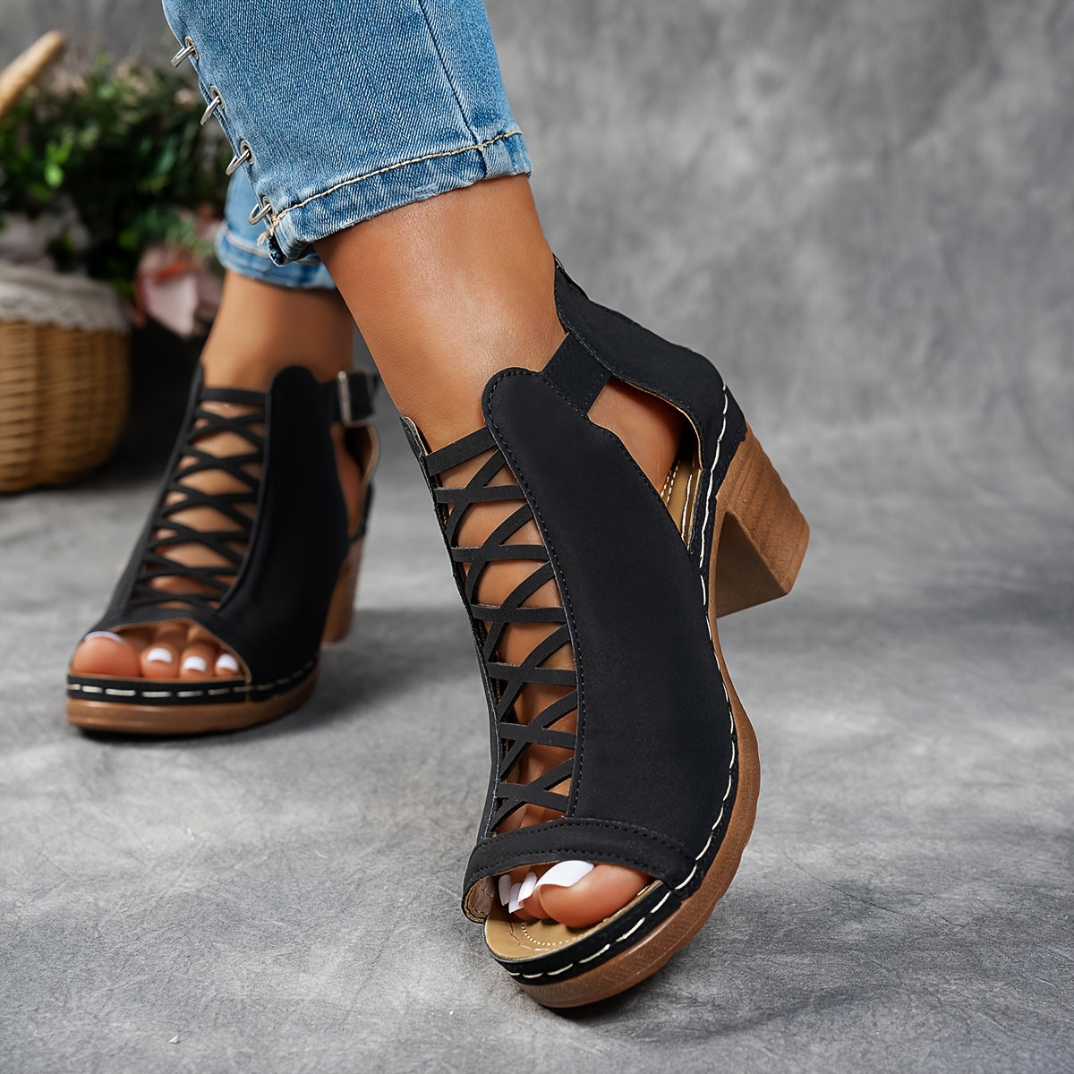 Selin | Sandalen mit geflochtenem Absatz