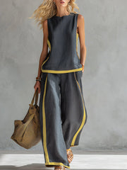 Ursula - Elegantes und lässiges Set aus Weste und Hose mit zweifarbigem Besatz
