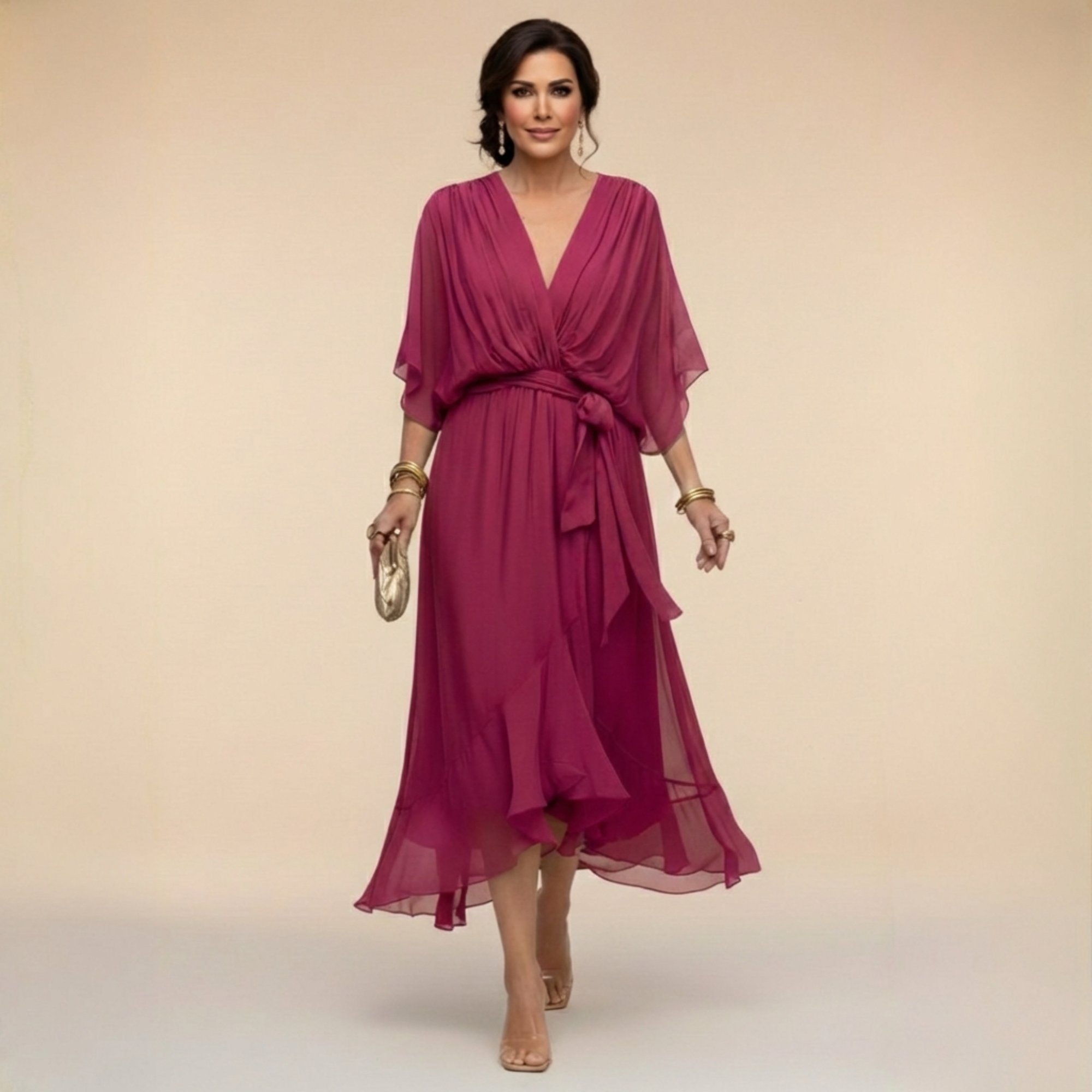 Monica - Chiffonkleid mit V-Ausschnitt