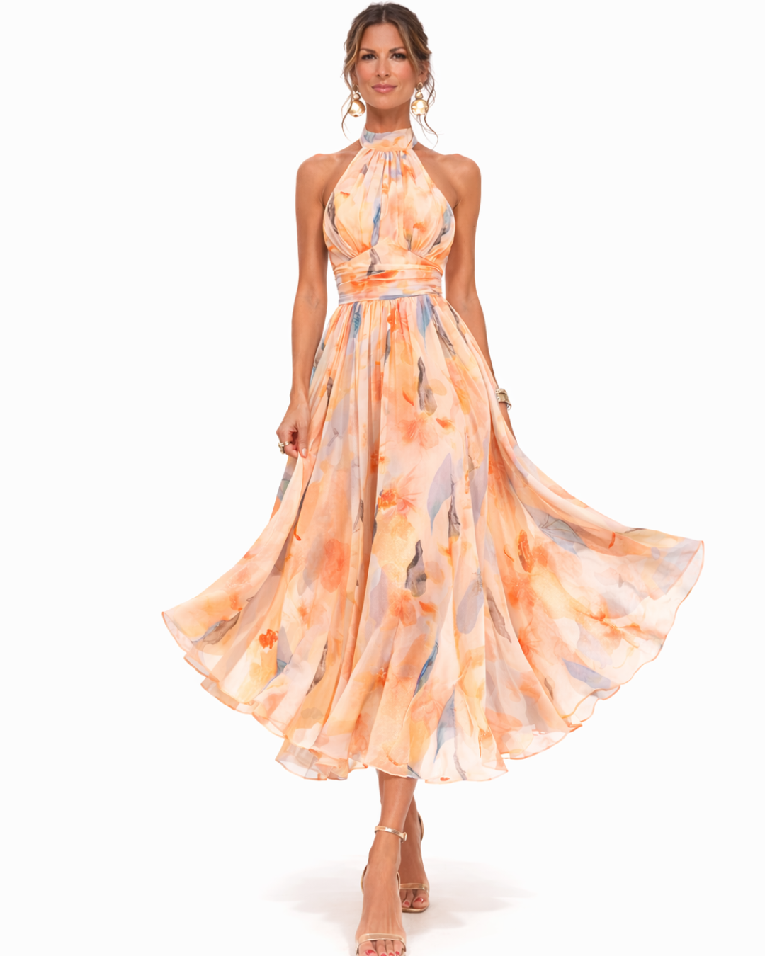Aurora | Neckholder Kleid mit Aquarelldruck