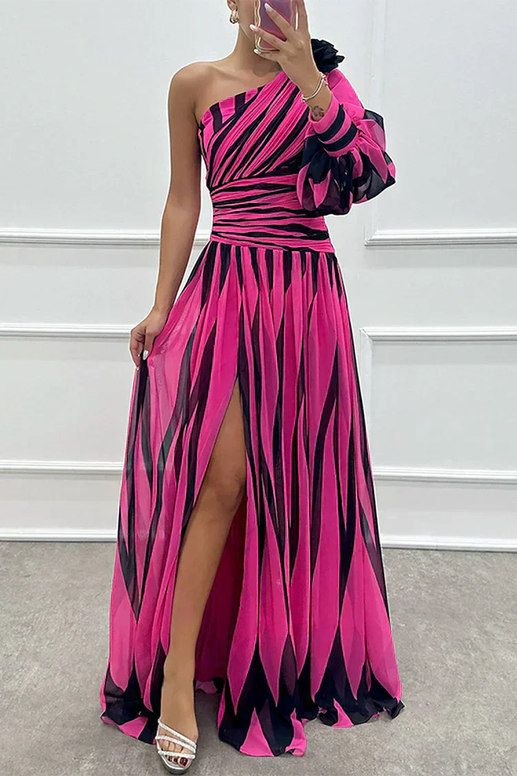 Shiloh | Elegantes gestreiftes Maxikleid mit einem Schulterträger