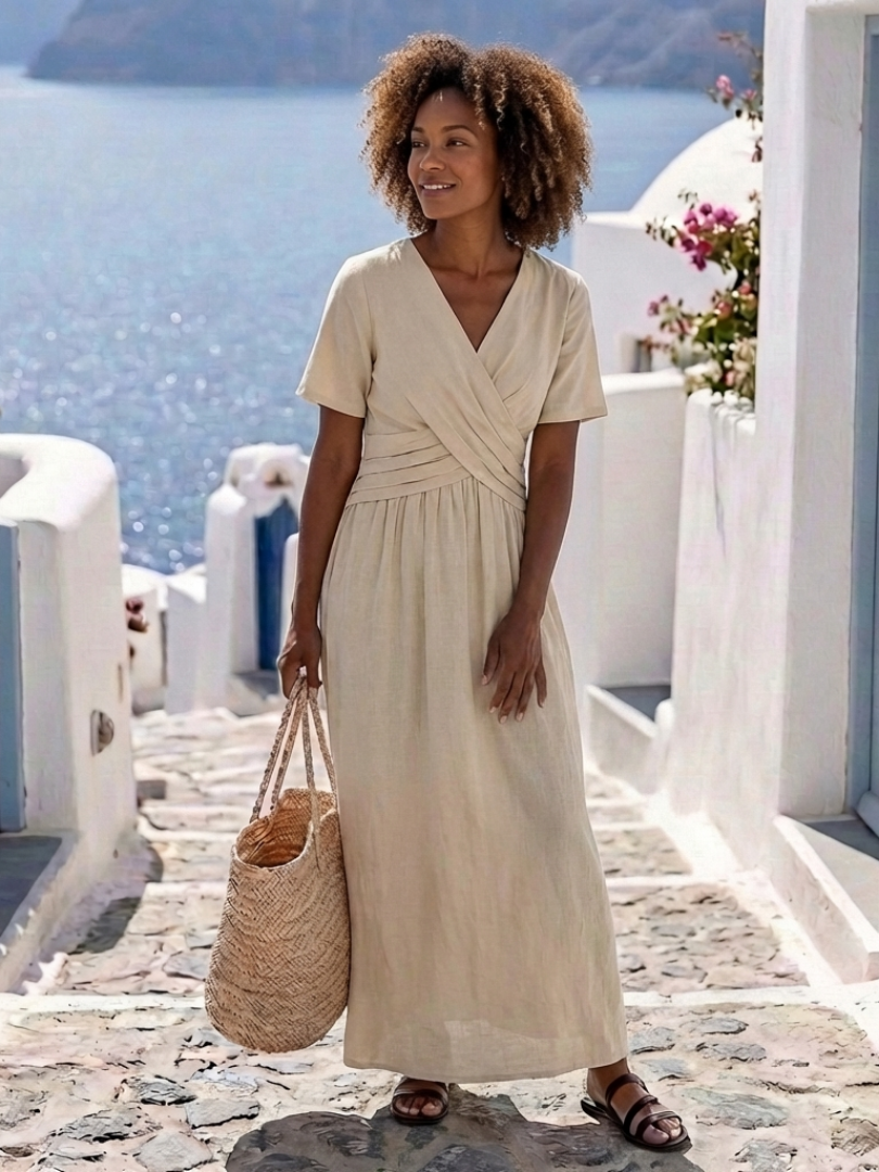 Alvara | V-Ausschnitt Kurzärmeliges Midikleid mit Wickeltaille