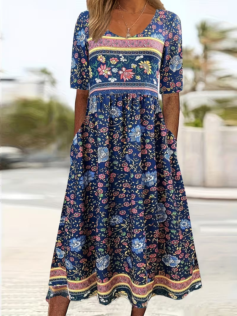 Lisan – Vintage Blumenkleid mit Muster und Tasche