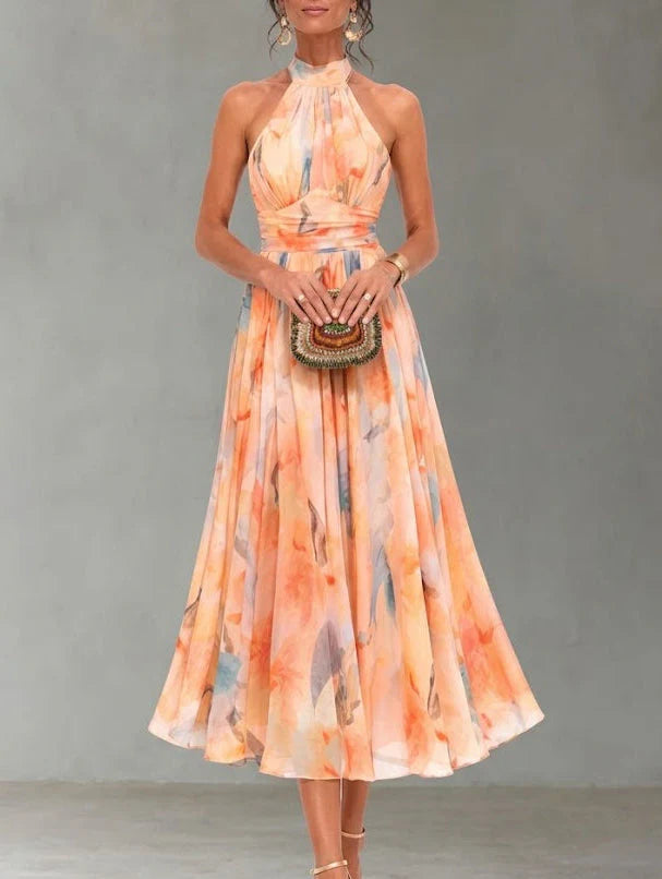 Aurora | Neckholder Kleid mit Aquarelldruck