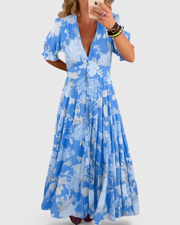 Minelda - Geblümtes Kleid mit V-Ausschnitt