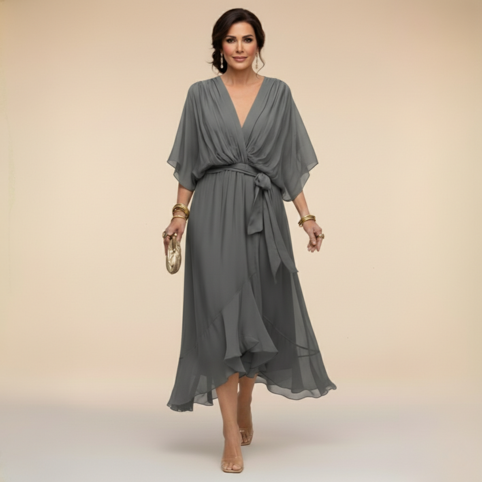 Monica - Chiffonkleid mit V-Ausschnitt
