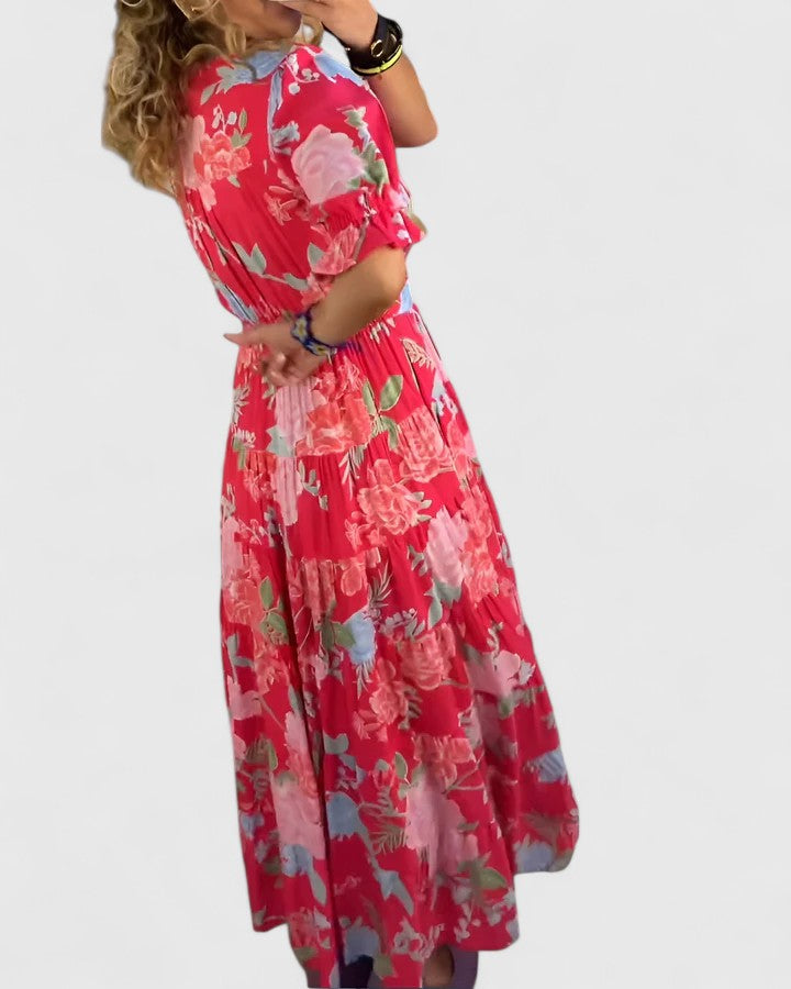 Minelda - Geblümtes Kleid mit V-Ausschnitt