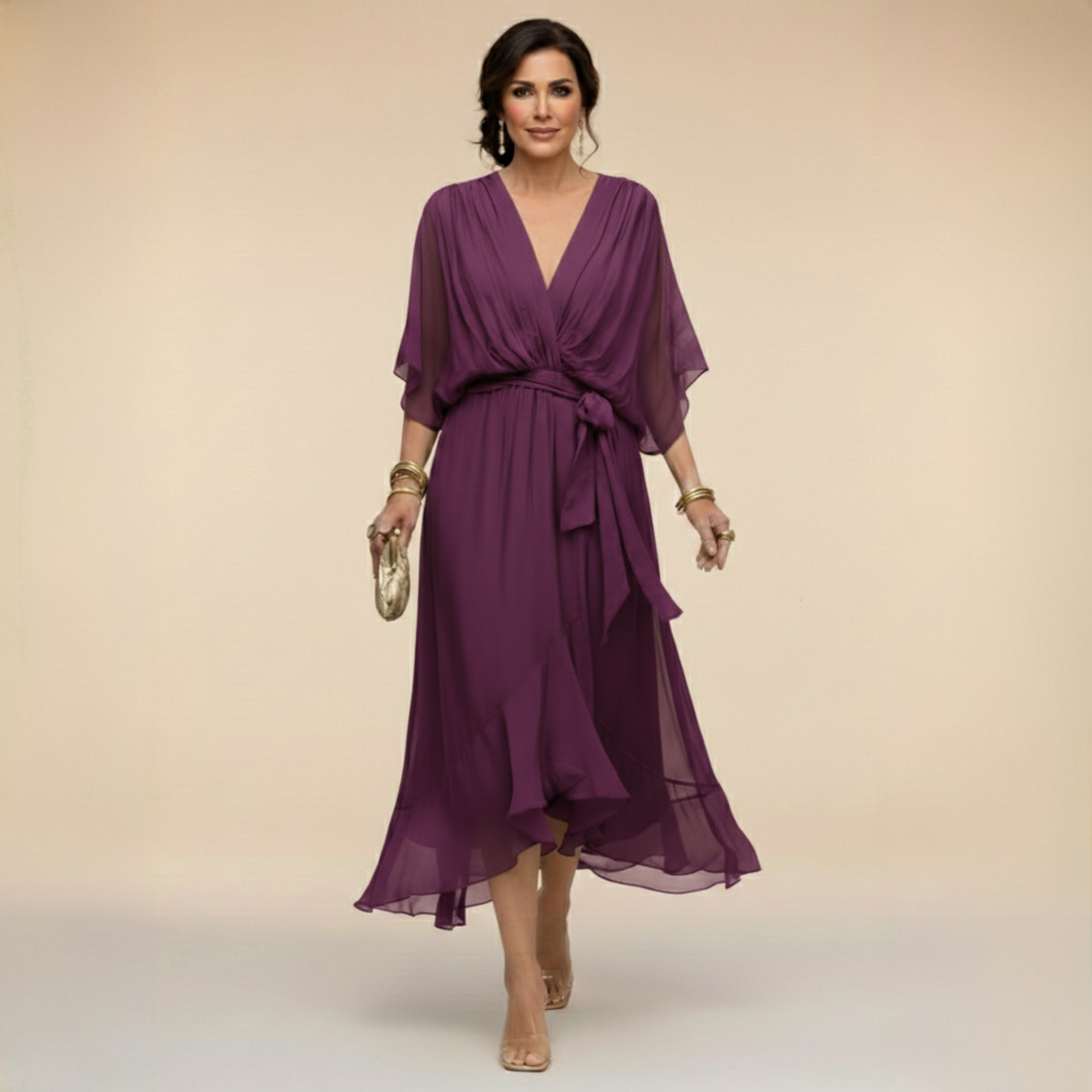 Monica - Chiffonkleid mit V-Ausschnitt