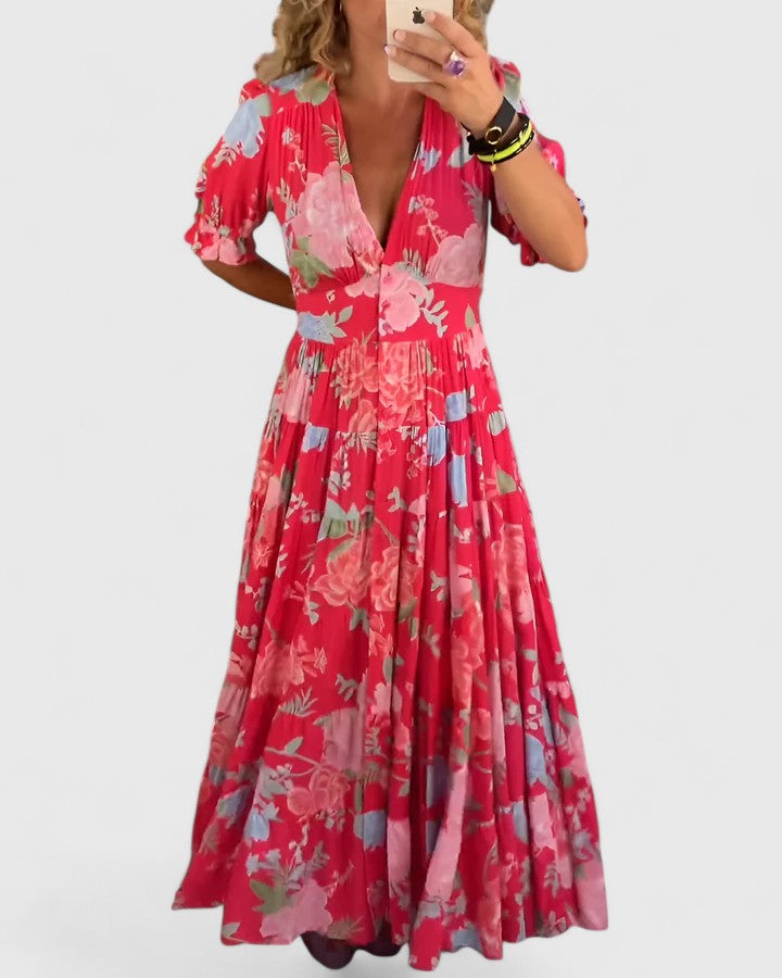 Minelda - Geblümtes Kleid mit V-Ausschnitt