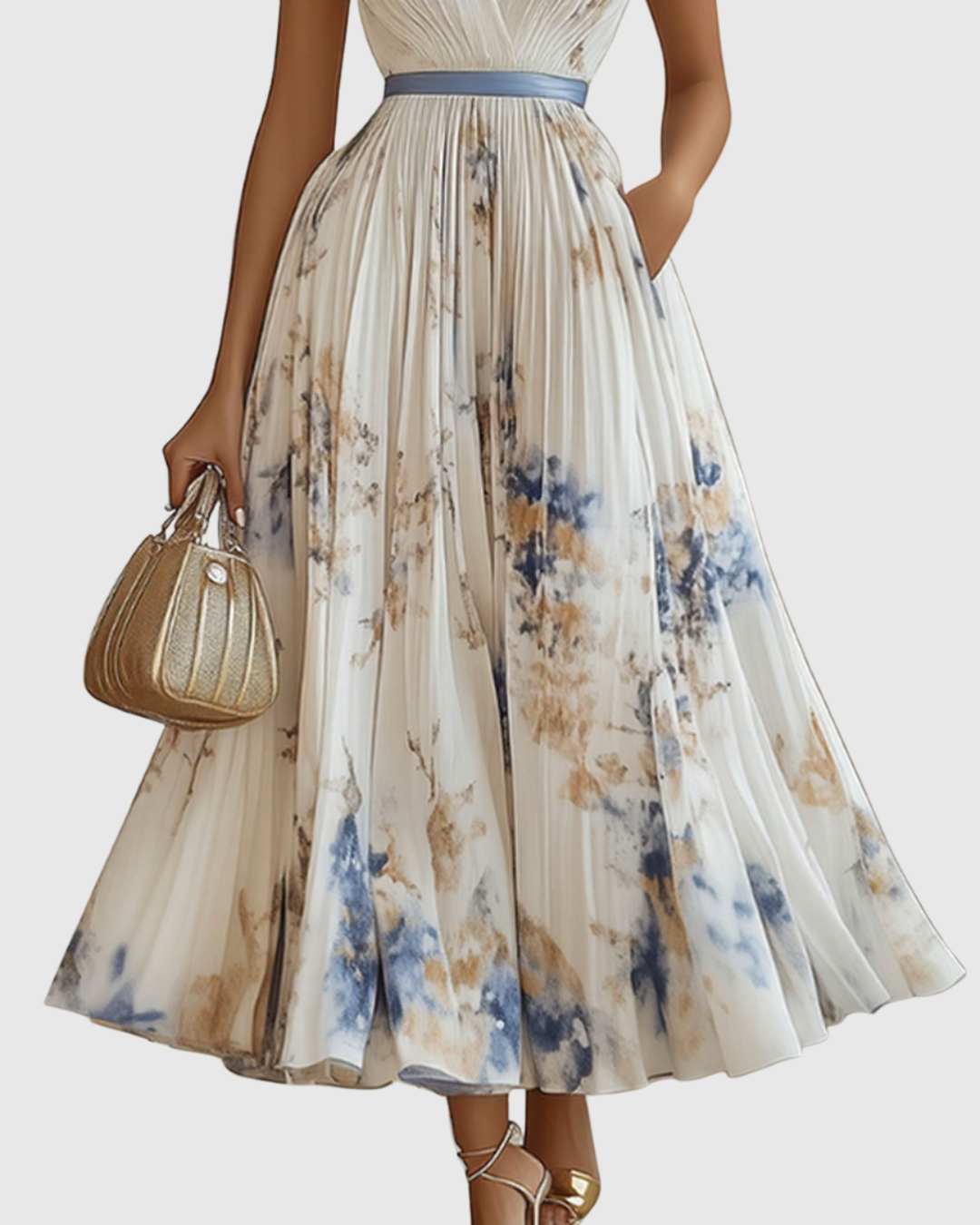 Rowella - Elegantes plissiertes Maxikleid