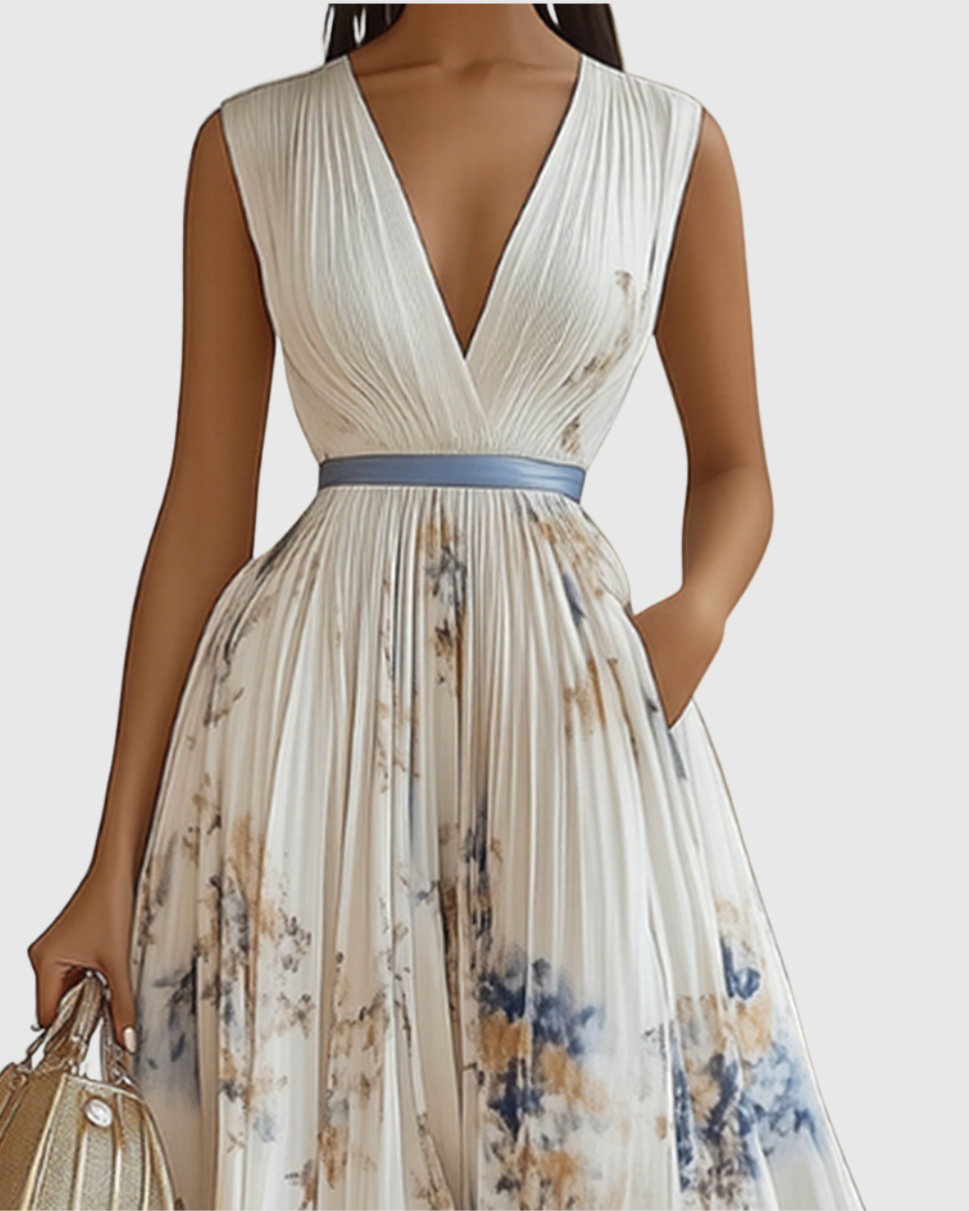 Rowella - Elegantes plissiertes Maxikleid