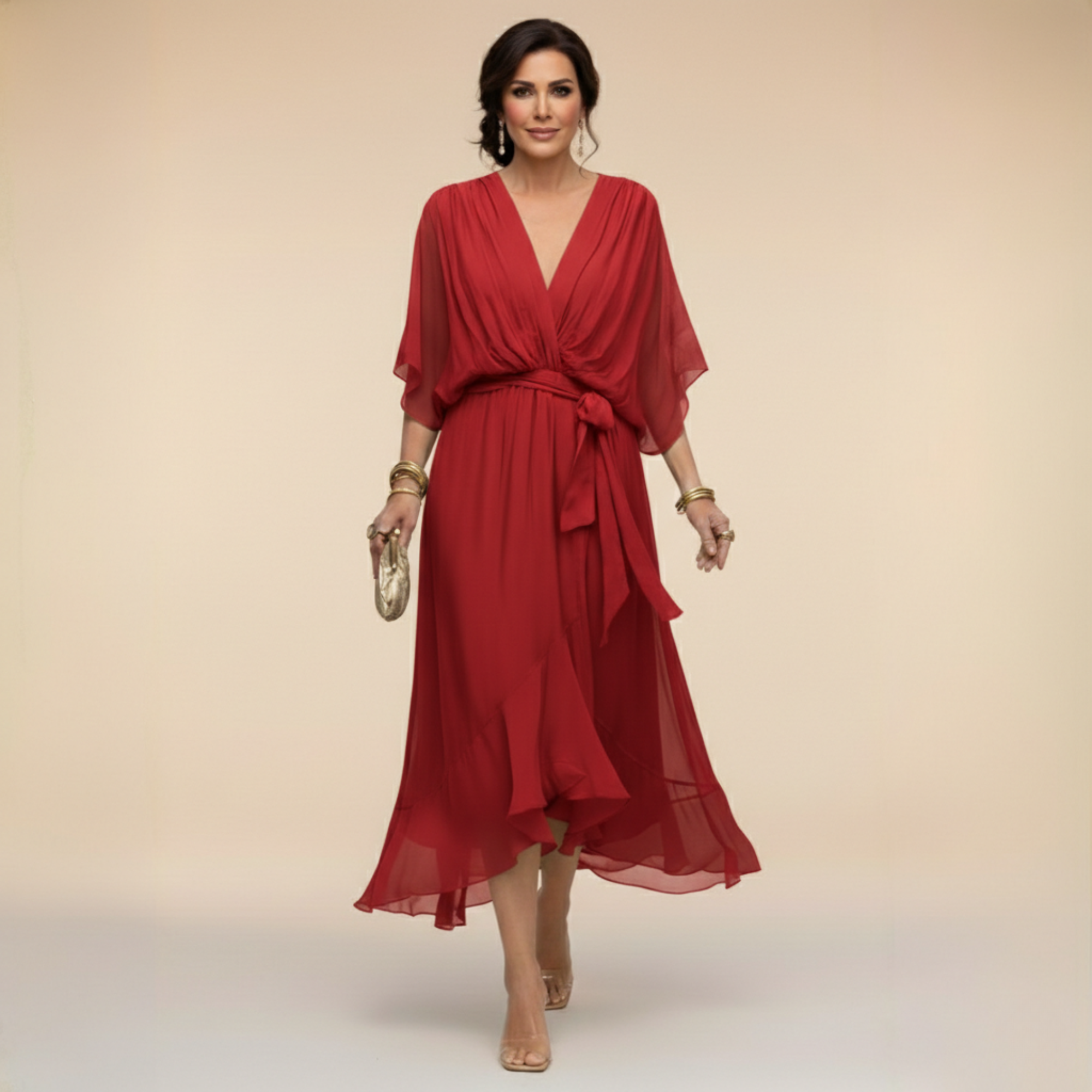 Monica - Chiffonkleid mit V-Ausschnitt