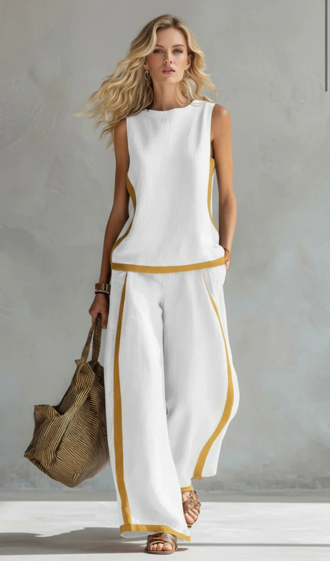 Ursula - Elegantes und lässiges Set aus Weste und Hose mit zweifarbigem Besatz