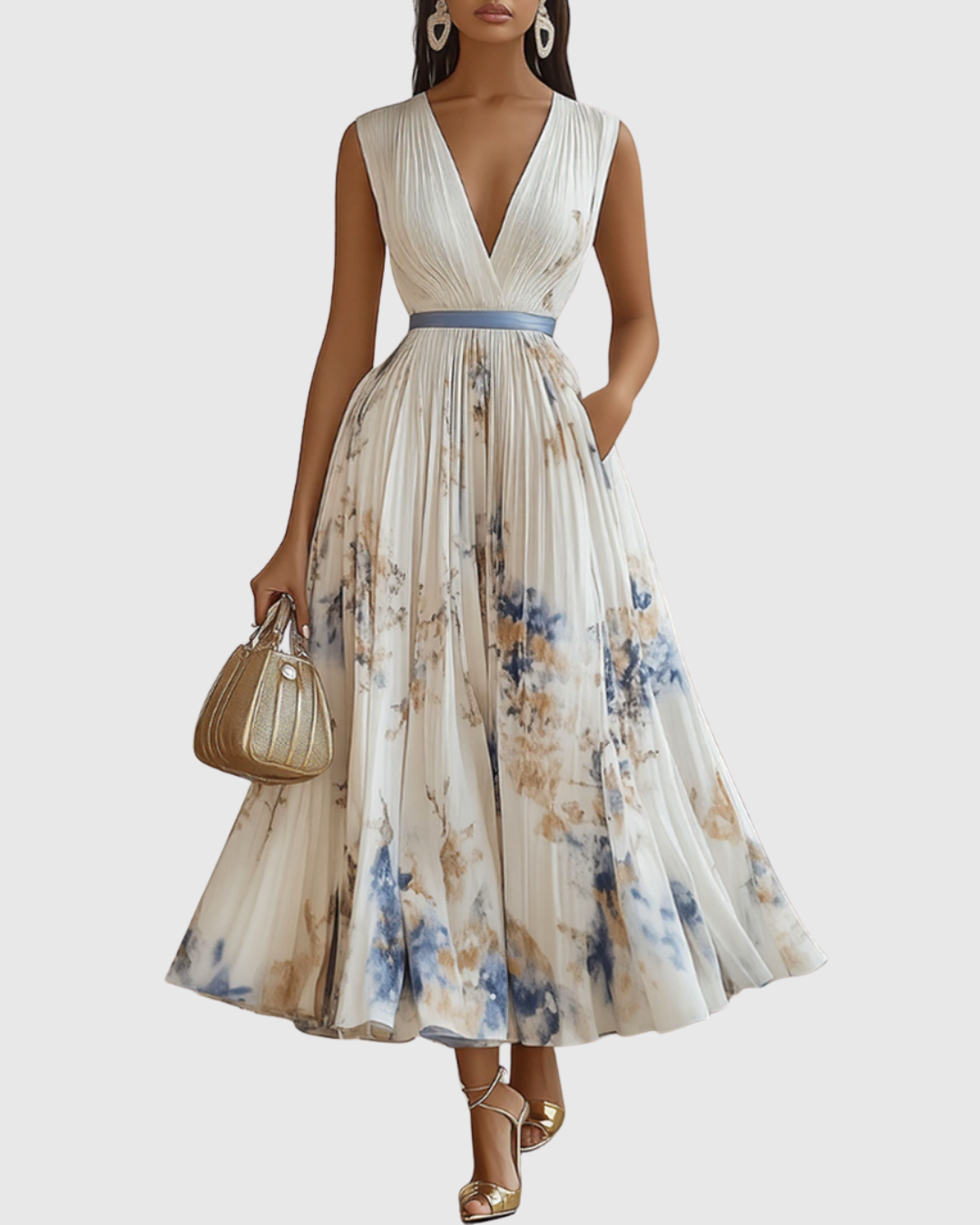 Rowella - Elegantes plissiertes Maxikleid