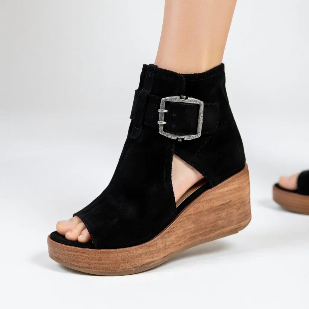 Luisa - Moderne & komfortable Ankle Boots mit offenem Keilabsatz