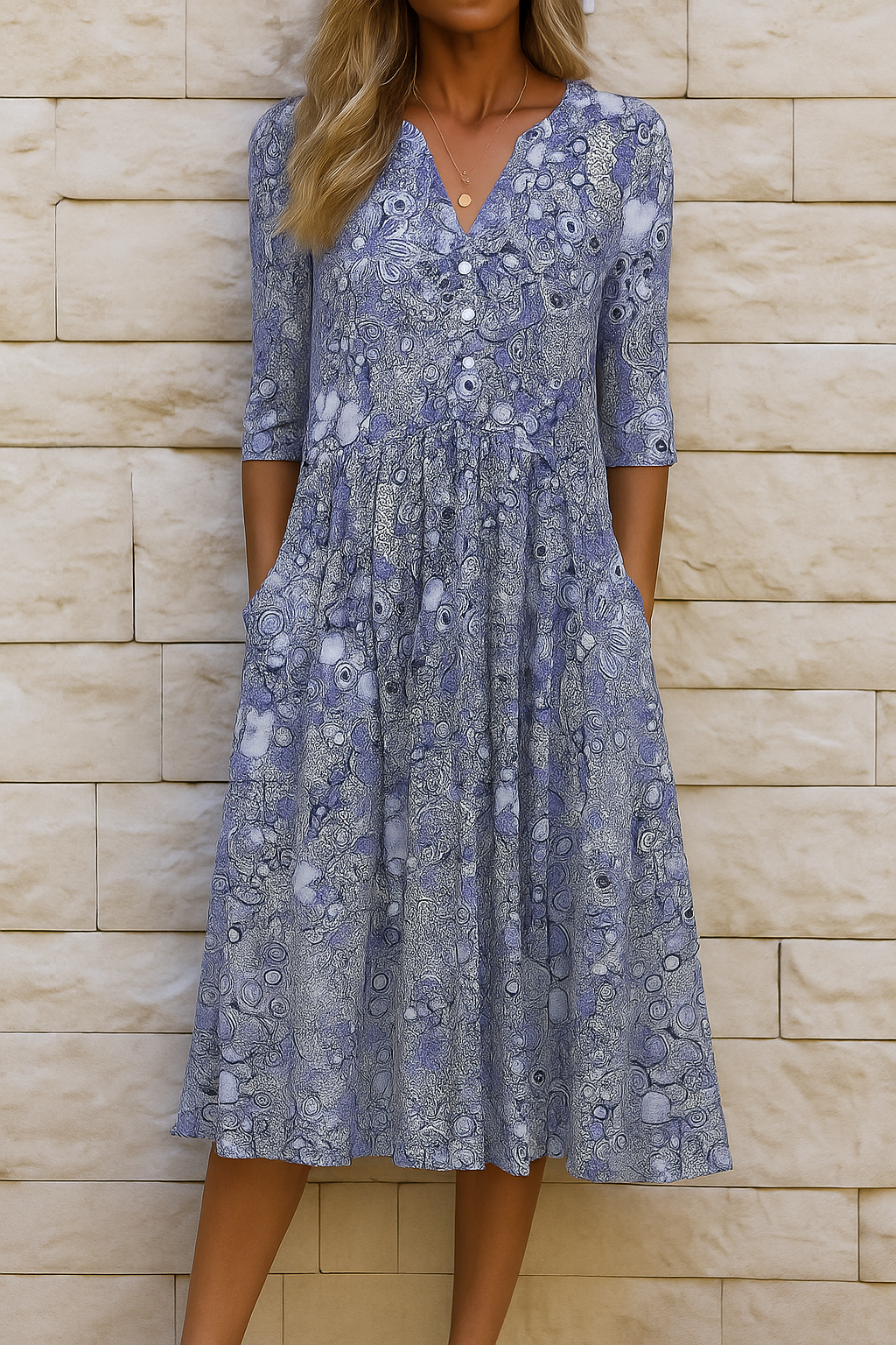 Eliskaa – Elegantes Kleid mit floralem Muster und V-Ausschnitt
