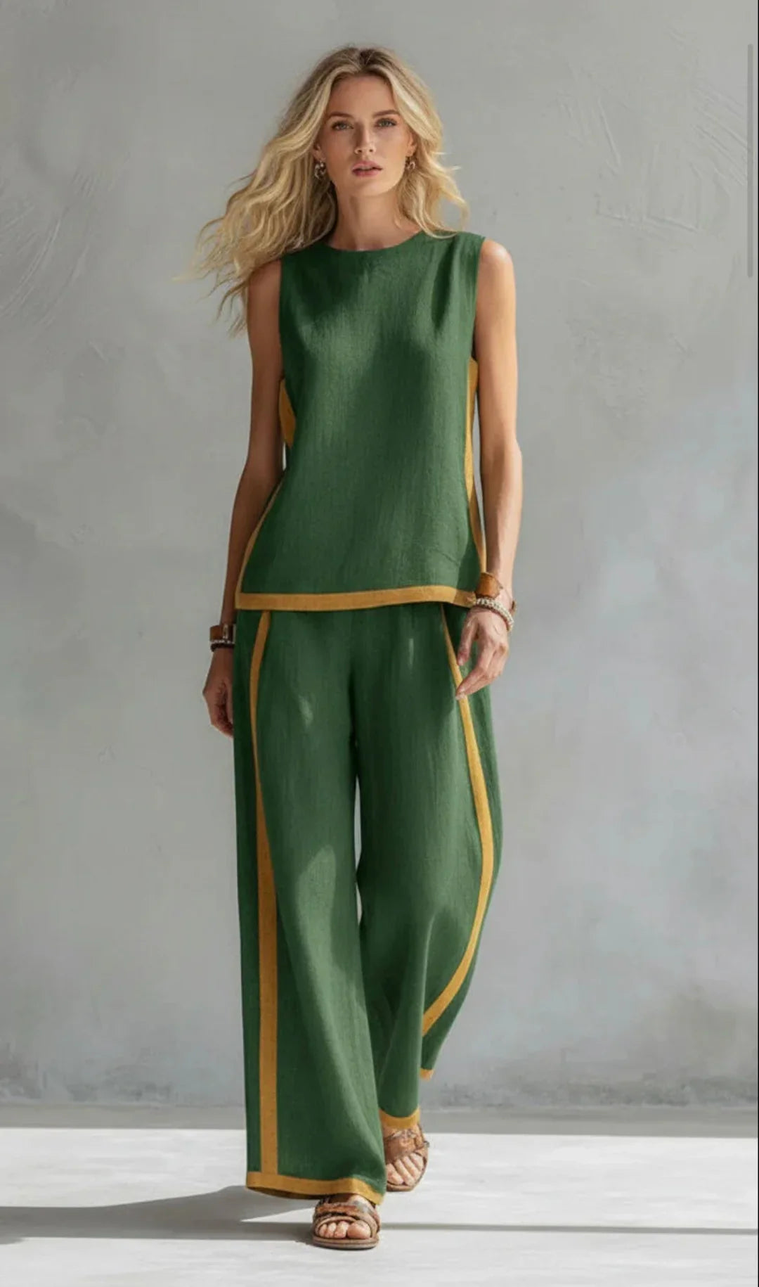 Ursula - Elegantes und lässiges Set aus Weste und Hose mit zweifarbigem Besatz