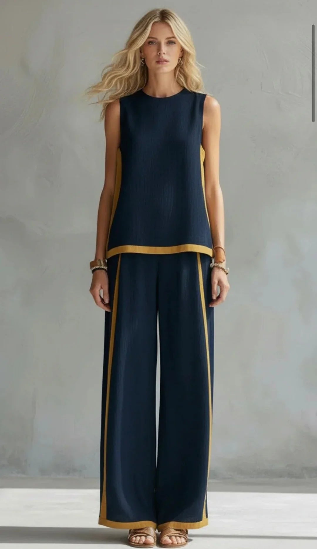 Ursula - Elegantes und lässiges Set aus Weste und Hose mit zweifarbigem Besatz