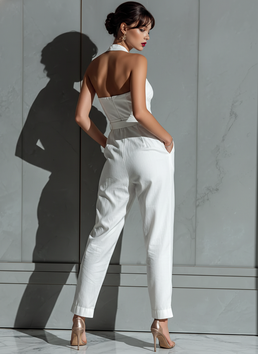 Weit geschnittener Jumpsuit aus einer Baumwoll-Leinen-Mischung mit geschnürter Taille