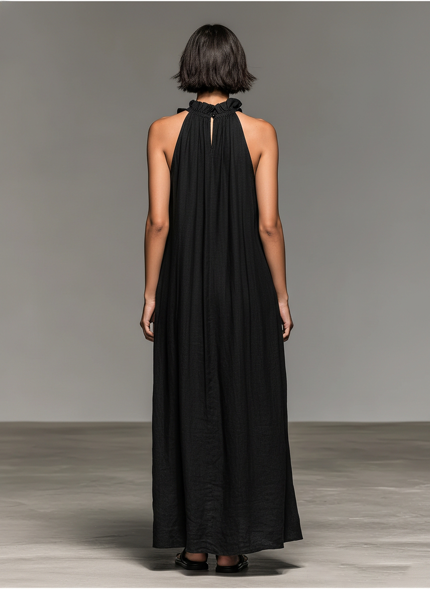 Ärmelloses Maxikleid aus einer Leinenmischung mit Rüschendetails