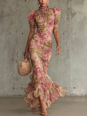Emilia - Schlank geschnittenes, langes Damenkleid mit Blumenmuster