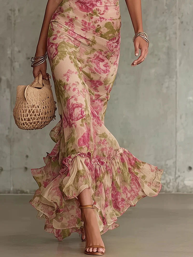 Emilia - Schlank geschnittenes, langes Damenkleid mit Blumenmuster