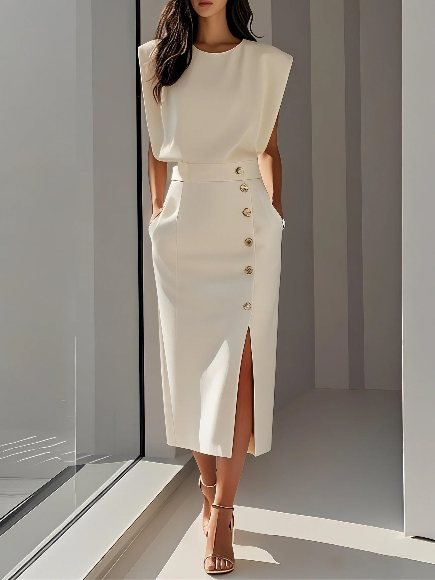 Tailliertes Kleid mit Schlitz