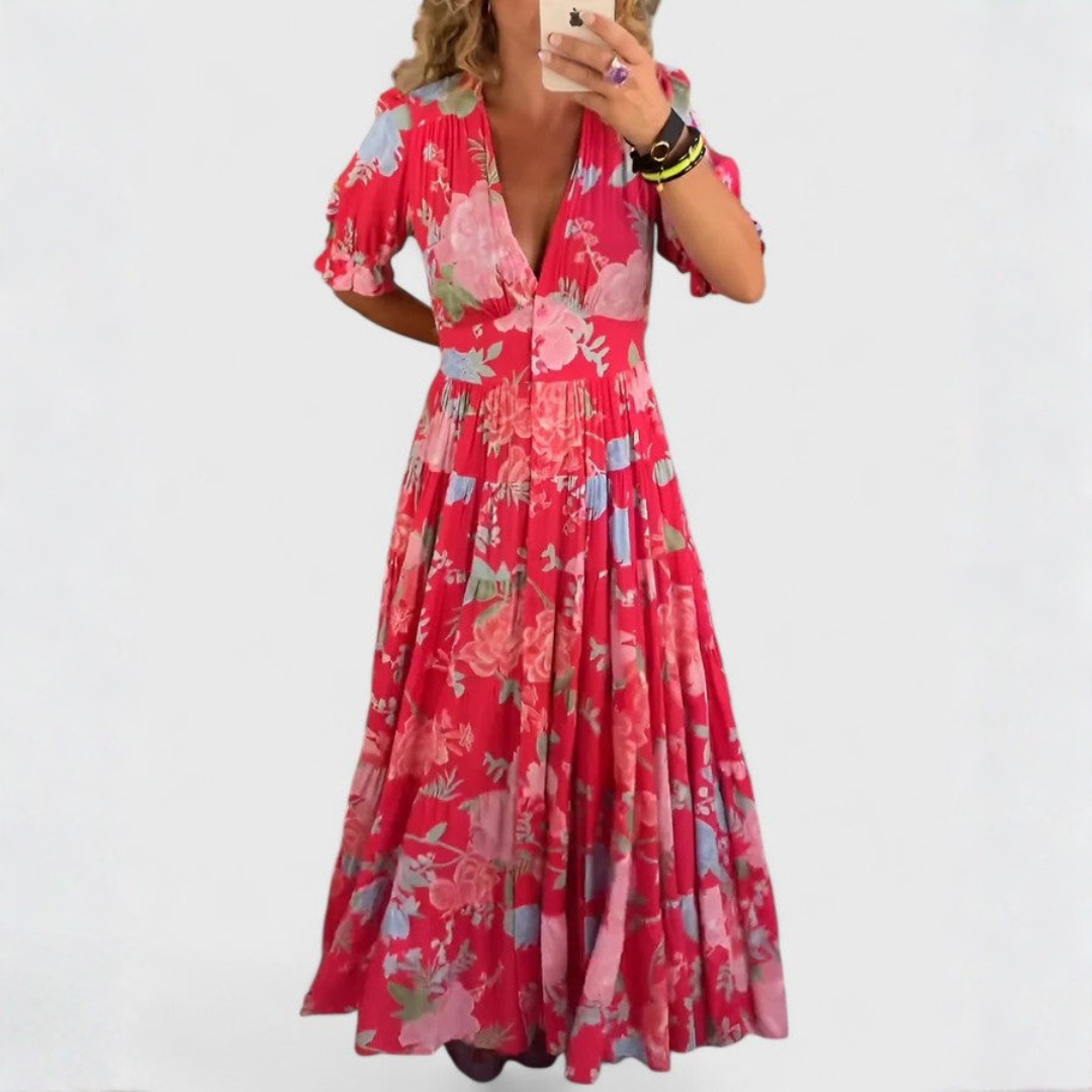 Minelda - Geblümtes Kleid mit V-Ausschnitt