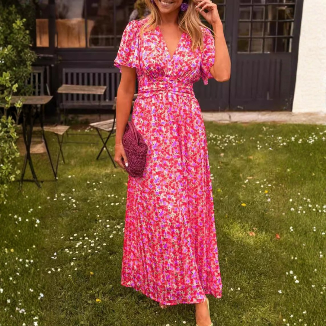 Élina - Langes, fließendes Kleid mit Blumenmuster