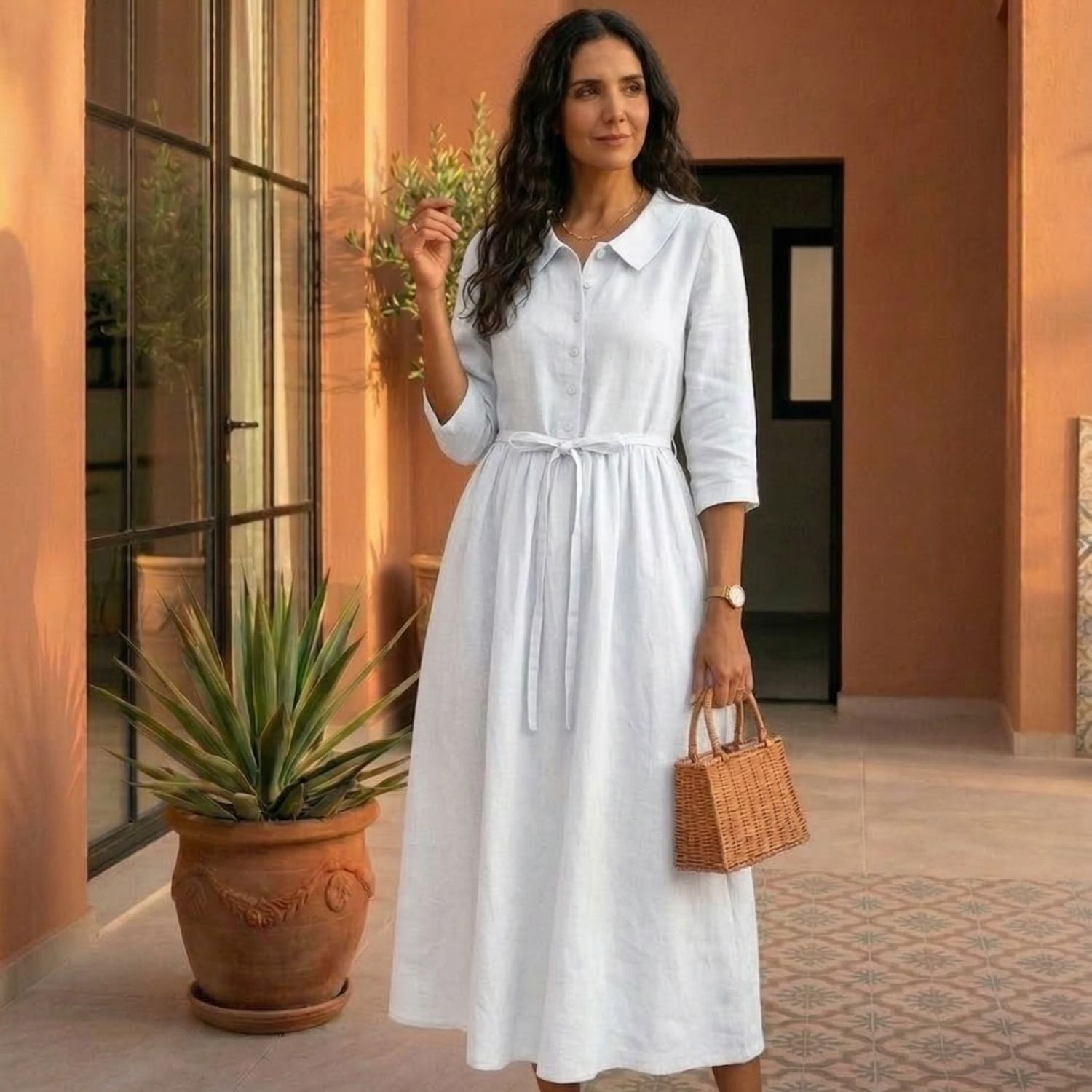 Paloma : Klassisches leichtes Leinenkleid