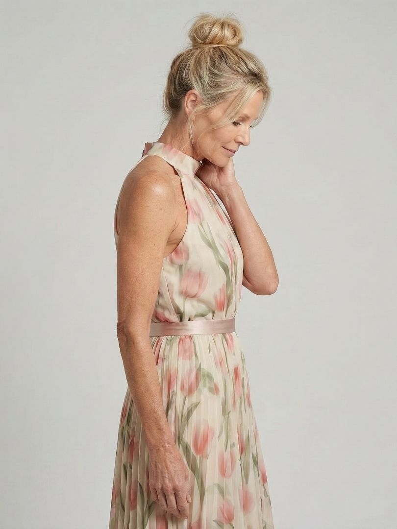 Aurelle | Blumenmuster Midi Kleid mit Neckholder