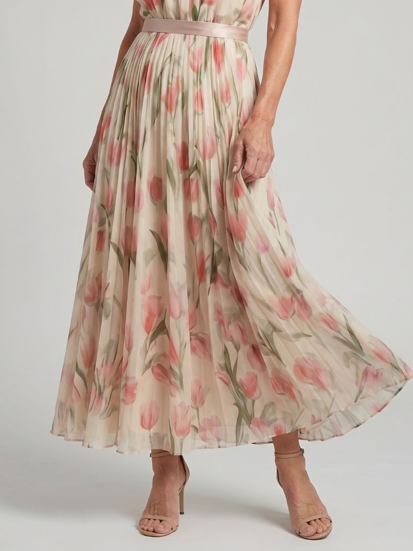 Aurelle | Blumenmuster Midi Kleid mit Neckholder