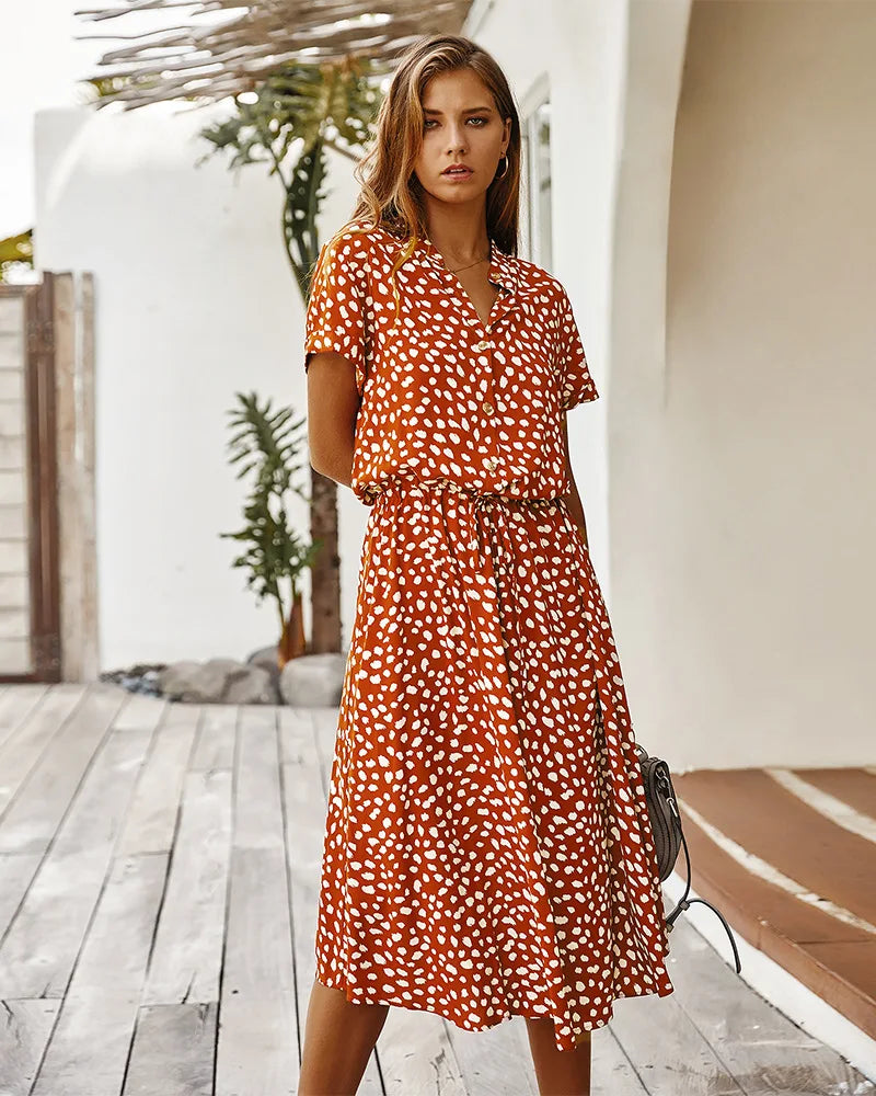 Gabriela | Vintage-Kleid mit Blumendruck und kurzen Ärmeln