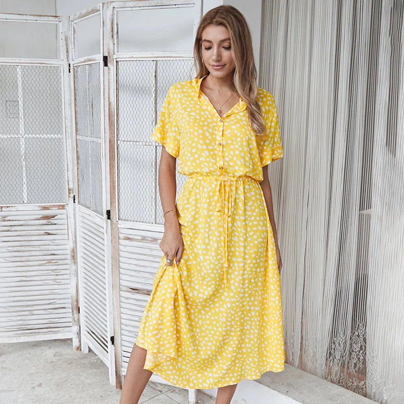 Gabriela | Vintage-Kleid mit Blumendruck und kurzen Ärmeln