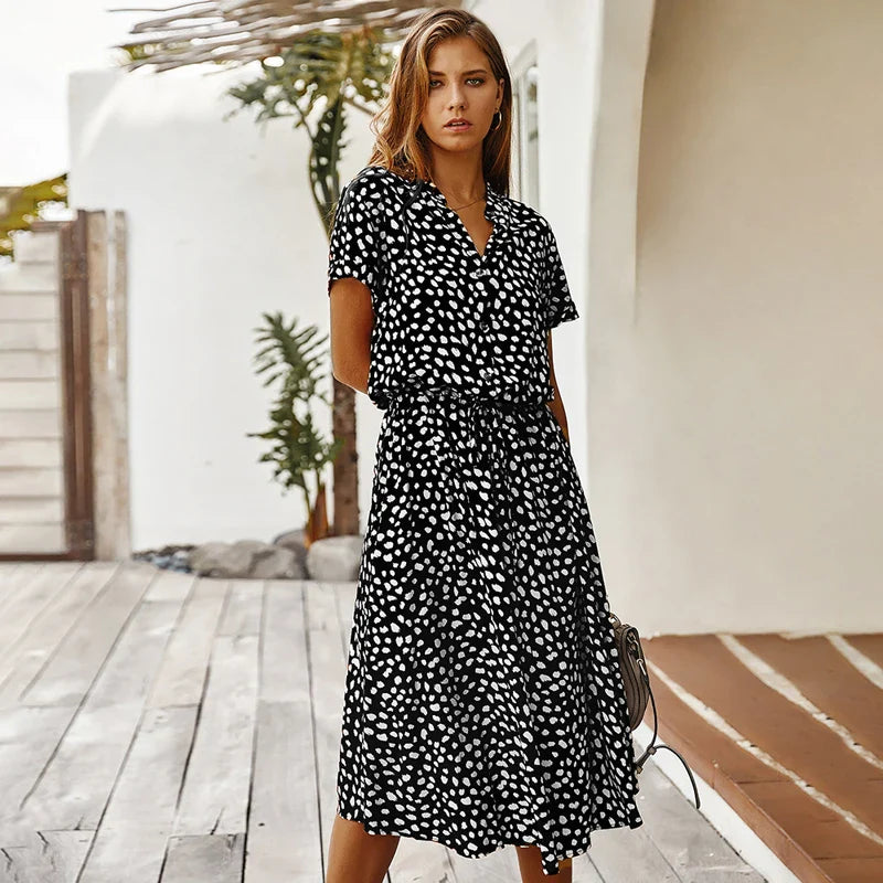 Gabriela | Vintage-Kleid mit Blumendruck und kurzen Ärmeln