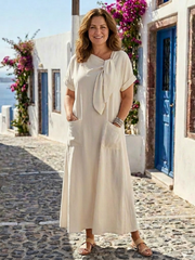 Elowyn | Rundhalsausschnitt Kurzarm-Taschen-Maxikleid