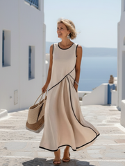 Soleia | Ärmelloses Rundhalsausschnitt Drapiertes Maxikleid