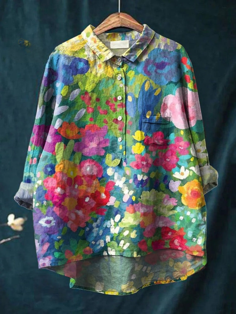 Lina | Vibrant Floral Besticktes Hemd