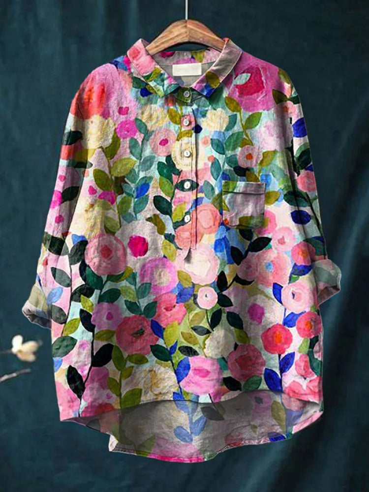Lina | Vibrant Floral Besticktes Hemd