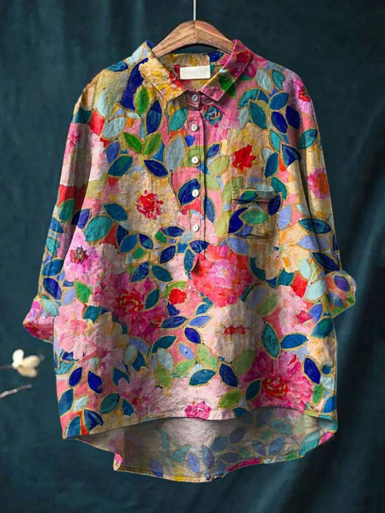 Lina | Vibrant Floral Besticktes Hemd