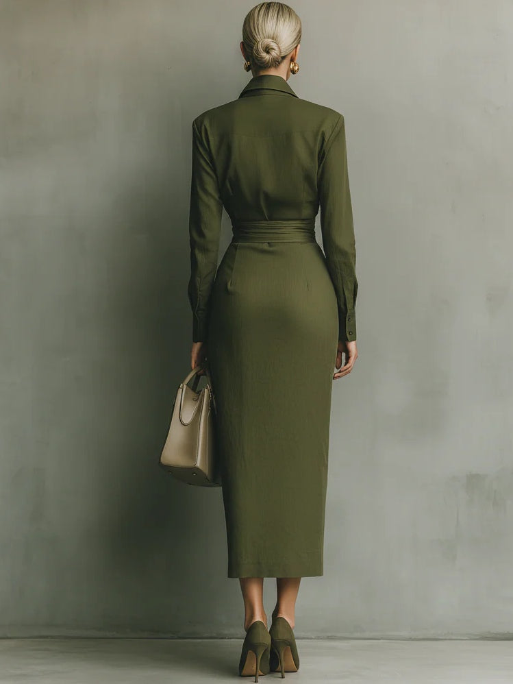 Noëlle™ | Maxikleid in Armeegrün