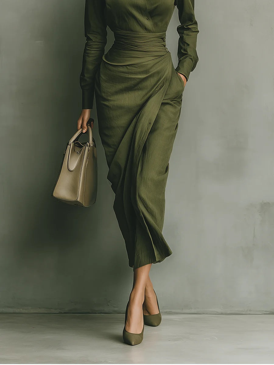 Noëlle™ | Maxikleid in Armeegrün